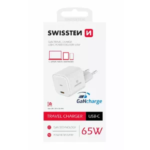 Lādētājs SWISSTEN GaN Travel Charger USB-C 65W, PD ātrā uzlāde, kompakts adapteris