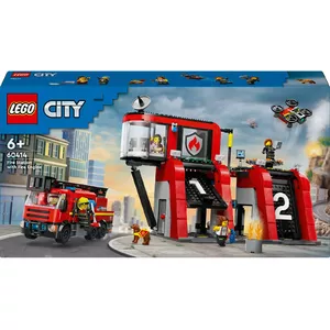 Конструктор LEGO City Пожарная станция с автоподъёмником 60414 — 843 детали, 5 минифигурок, 220×320×140 мм