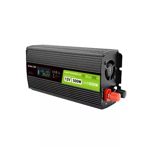 Green Cell Przetwornica napicia PowerInverter LCD 12 V 500W/1000W Przetwornica samochodowa z wywietlaczem - czysty sinus strāvas adapteris & pārveidotājs Auto Melns