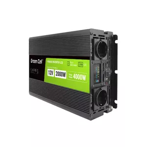 Green Cell Przetwornica napicia PowerInverter LCD 12 V 2000W/40000W Przetwornica samochodowa z wywietlaczem - czysty sinus strāvas adapteris & pārveidotājs Auto Melns