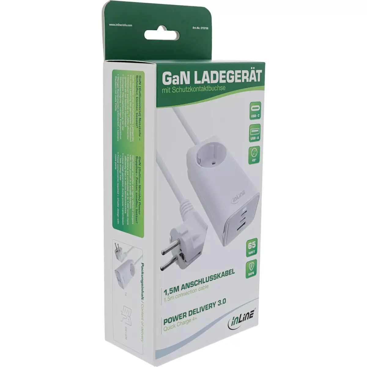 InLine USB barošanas avots GaN lādētājs 2x USB-C 1x USB-A Photo 4