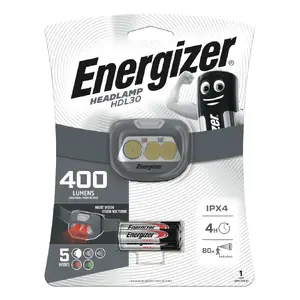 Headband flashlight Energizer HDL30 Black LED 400 lm IPX4, 3×AAA, 80 m range