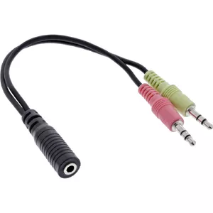 InLine Audio Headset adpter cable, 2x 3.5mm M to 3.5mm F 4pin, OMTP, 0.15m