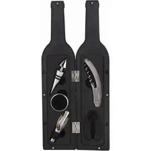 Wine accessory set KingHoff KH-1166 in bottle-shaped case — corkscrew, foil cutter, stopper