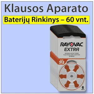 RAYOVAC Extra Advanced Zinc-Air Hearing Aid Batteries Size 312 PR41, 60-Pack