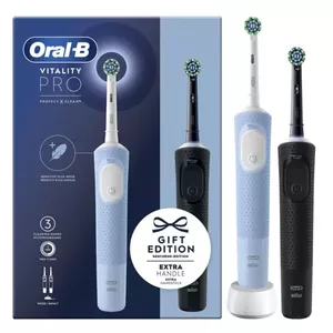 Электрическая вращательно-колебательная зубная щетка BRAUN Vitality Pro Duo для взрослых — 3 режима, 7 800 движ./мин, 2 ручки, 2 насадки, NiMH