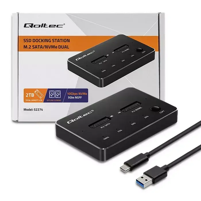 QOLTEC 52274 M.2 NVMe/SATA duālais SSD dokstacija USB‑C Photo 7