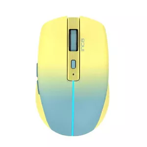 Peles INCA IWM-511RS labročai bezvadu RF + Bluetooth + USB‑C optiskā 1600 DPI, 6 pogas, daudzkrāsaina apgaismojuma, dzeltena/zila