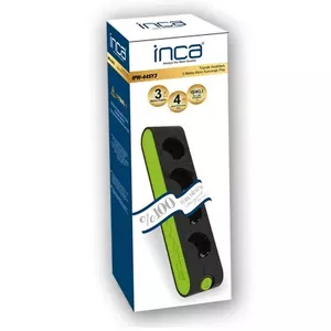 Power strip INCA IPW-44YS3 — 4 AC outlets, 250 V, 3 m cable, 4000 W, Black/Green