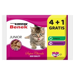 SUPER BENEK Junior - mitrā kaķu barība - 5 x 100g