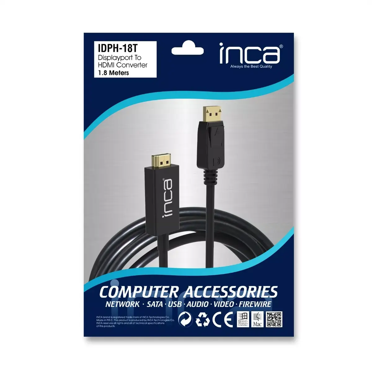 INCA IDPH-18T DisplayPort uz HDMI kabelis 1,8 m Photo 11