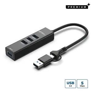 Интерфейсный концентратор MicroConnect USBHUB4-2IN1 USB 3.2 Gen 1 Type-A 4 порта 5000 Мбит/с Черный
