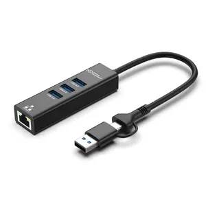 MicroConnect USBHUB-RJ45-2IN1 USB 3.2 Gen 1 Type-A interfeisa centrmezgls ar 5000 Mbit/s datu pārraides ātrumu un melnu krāsu