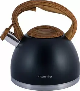 Stovetop whistling kettle Kamille KM-1087, stainless steel, 2.7 L, brown handle