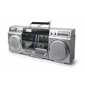 CD player Muse M-380 GBS Silver with FM radio, MicroSD support, LCD display, 3.5 mm headphone jack, AC/DC power