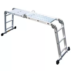 Alumīnija kāpnes BESK 4x3 pakāpieni ar platformu 9026007, saliekamas 4 daļas, vieglas