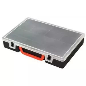 Tool box PATROL 194380 — polypropylene construction, black/red with transparent lid, compact portable organizer