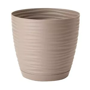 Flower pot FORM_PLASTIC SAHARA 13 cm with saucer, brown, plastic