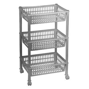 Bathroom shelf on wheels NHG 3-Part Grey — mobile storage trolley with three open shelves