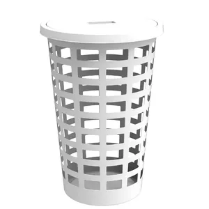 Laundry basket NHG Boston 54L round with lid, white