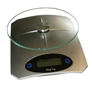 Kitchen digital scale BESK 5 kg capacity, white/grey, compact tabletop model