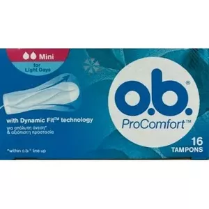 Тампоны O.B. ProComfort Mini 16 шт — компактные без аппликатора для слабого кровотечения