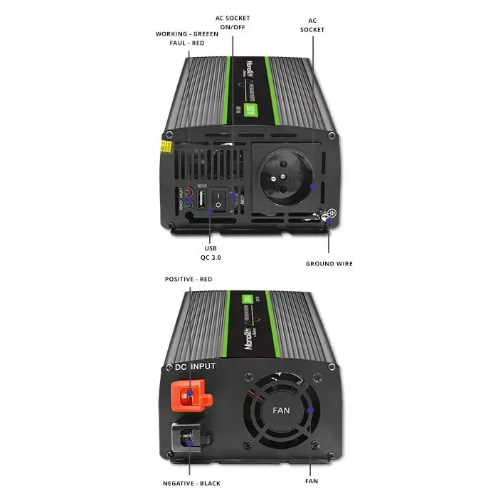 Pārveidotājs Qoltec Monolith 2000 MS 12V→230V 2000W Photo 11