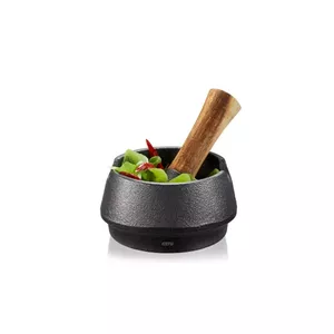 Cast iron mortar GEFU X-PLOSION G-34652, heavy-duty grinding bowl for spices and herbs