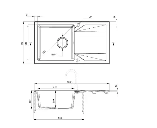 Гранитная 1-чашевая мойка Deante ZQJ T113 Photo 2