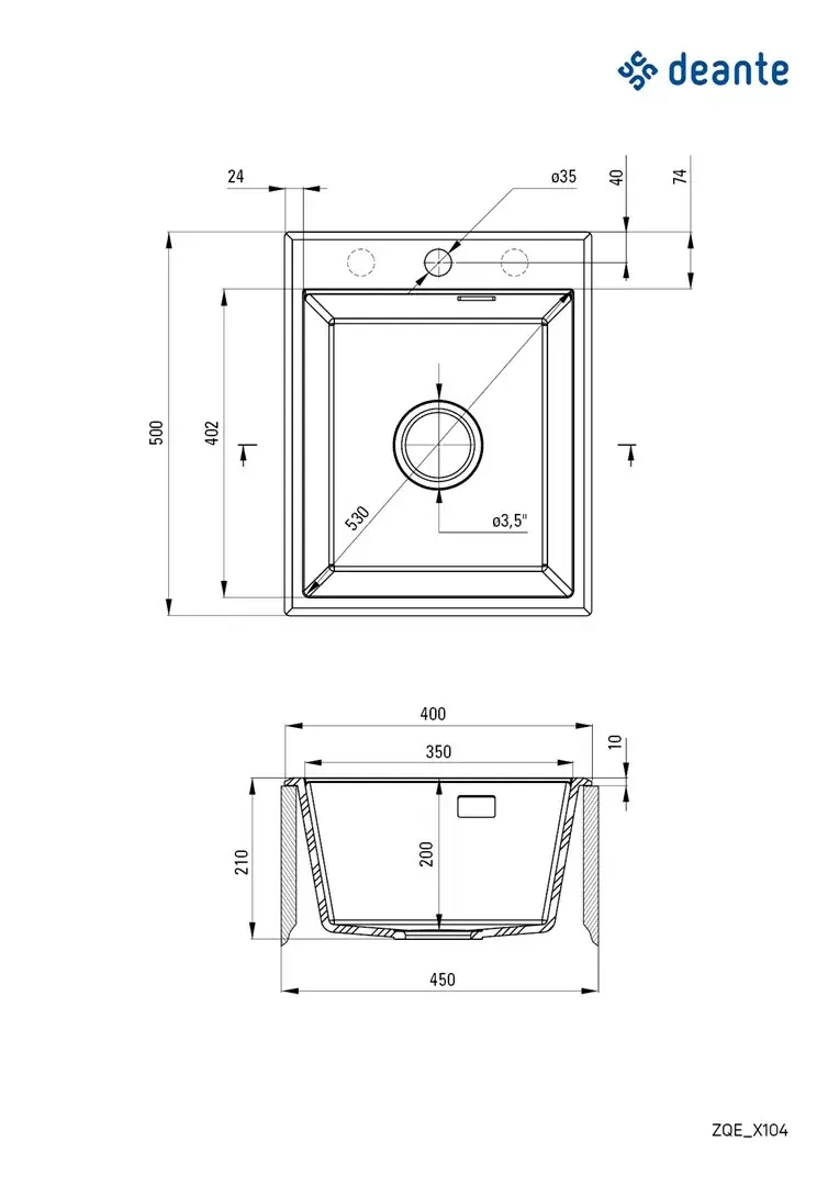 Deante ZQE T104 granīta zemslēgtā izlietne 800x500 mm Photo 2