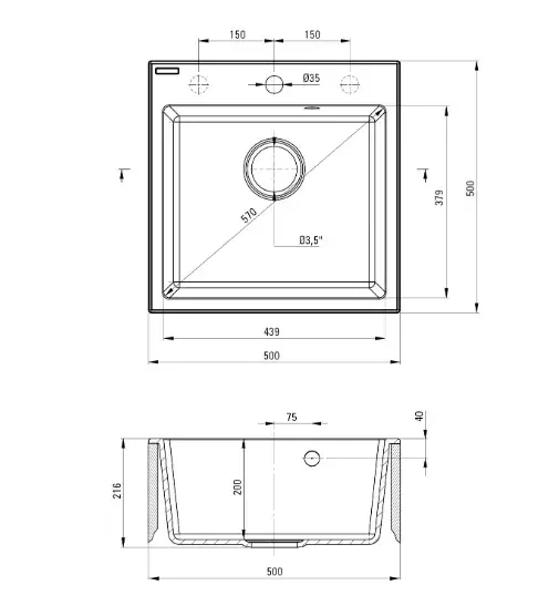 Granite 1-bowl sink deante ZQJ N103 Photo 3