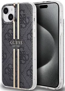 Guess Hardcase for iPhone 15 Black IML 4G Gold Stripe Mobile Phone Cover