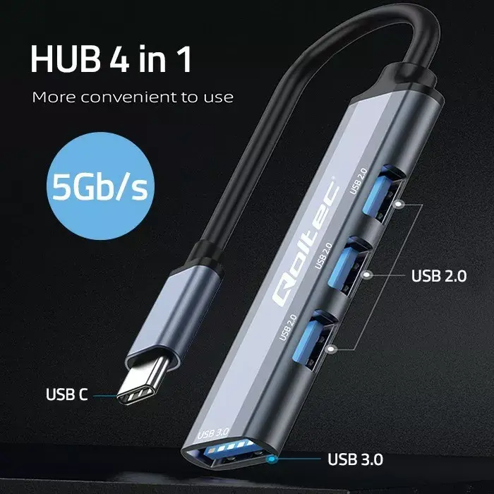 USB‑хаб QOLTEC 53792 USB‑C 3.1 4‑порта Photo 2