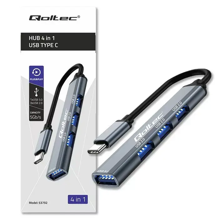 USB‑хаб QOLTEC 53792 USB‑C 3.1 4‑порта Photo 4