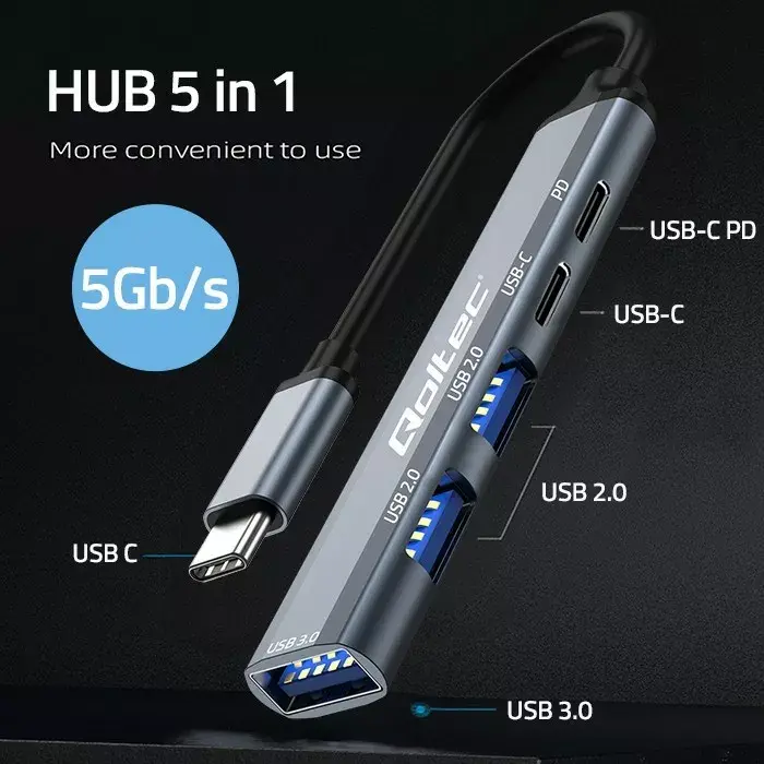 USB-C hubs QOLTEC 53790 5‑1 Photo 2