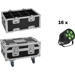 LED Par Light set EUROLITE 16x Silent Par 6 QCL Floor with flight case