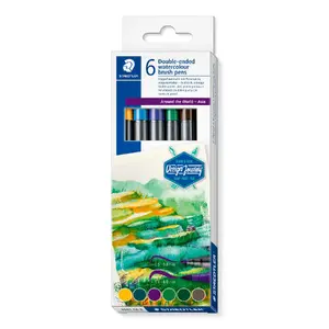 Felt Pen Staedtler 3001 C6-5, set of 6 colours, fine point, bullet & brush tips