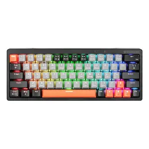 Mini gaming keyboard TRACER TRAKLA47297 — USB + RF Wireless + Bluetooth, 63-key QWERTY, Mechanical, RGB, Grey