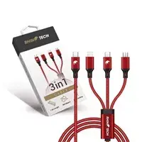 RhinoTech 3-in-1 uzlādes un datu kabelis USB-C uz MicroUSB, Lightning un USB-C 40W 1,2m sarkans