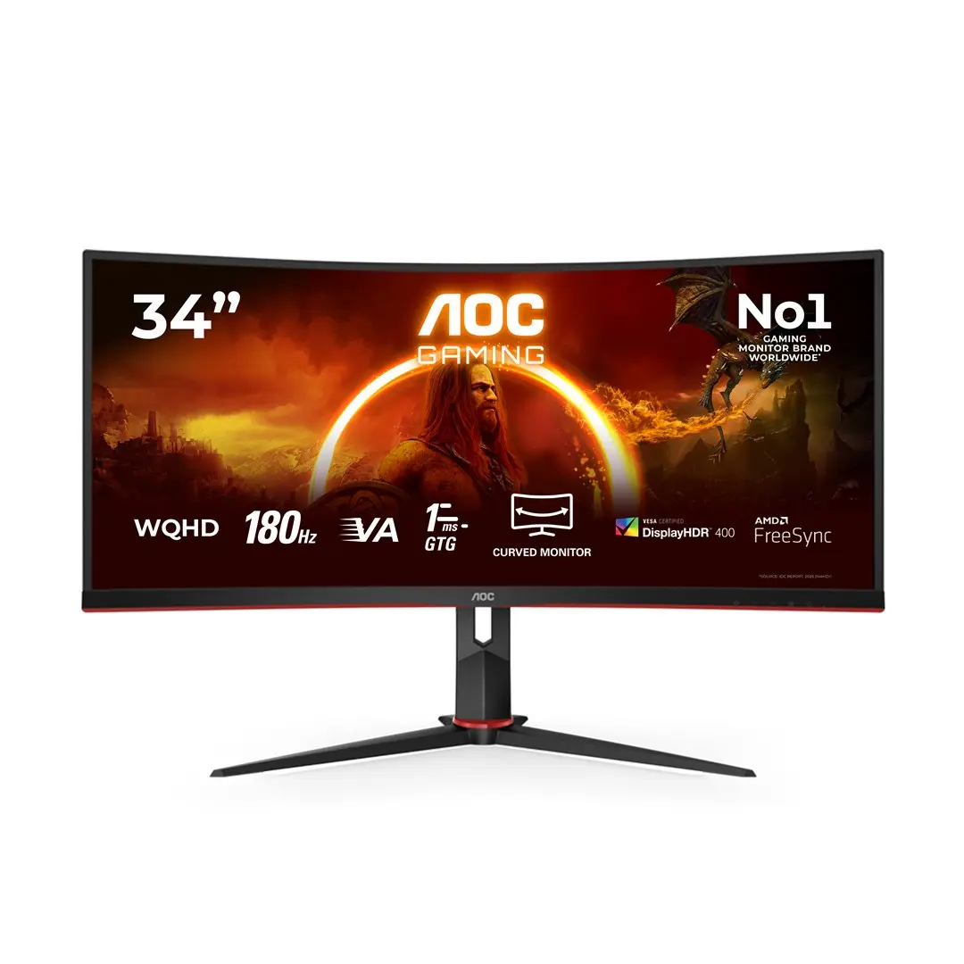 34" AOC CU34G2XP/BK VA monitors, 3440×1440