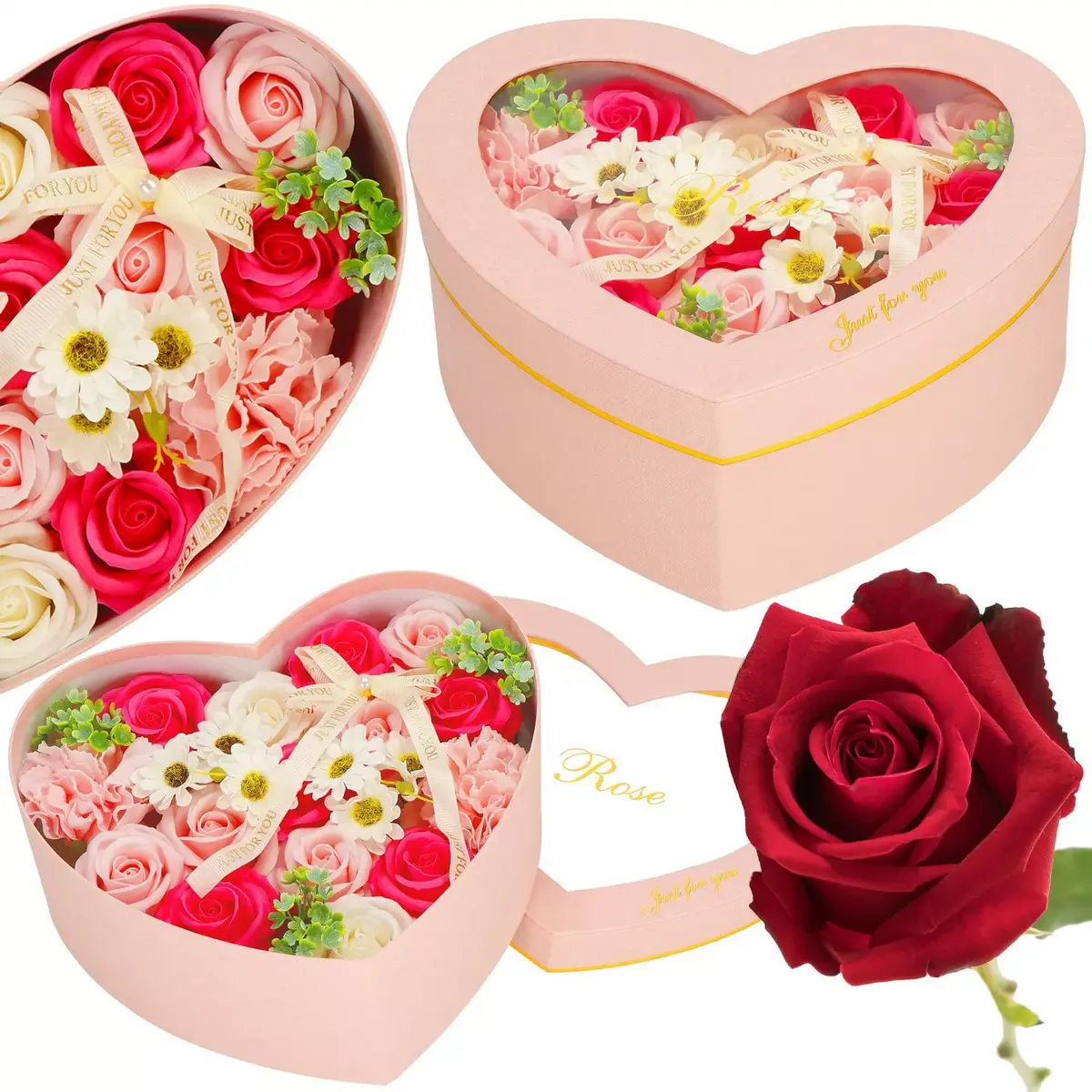 Soap roses Springos HA7444 — 24 pcs heart box Photo 3