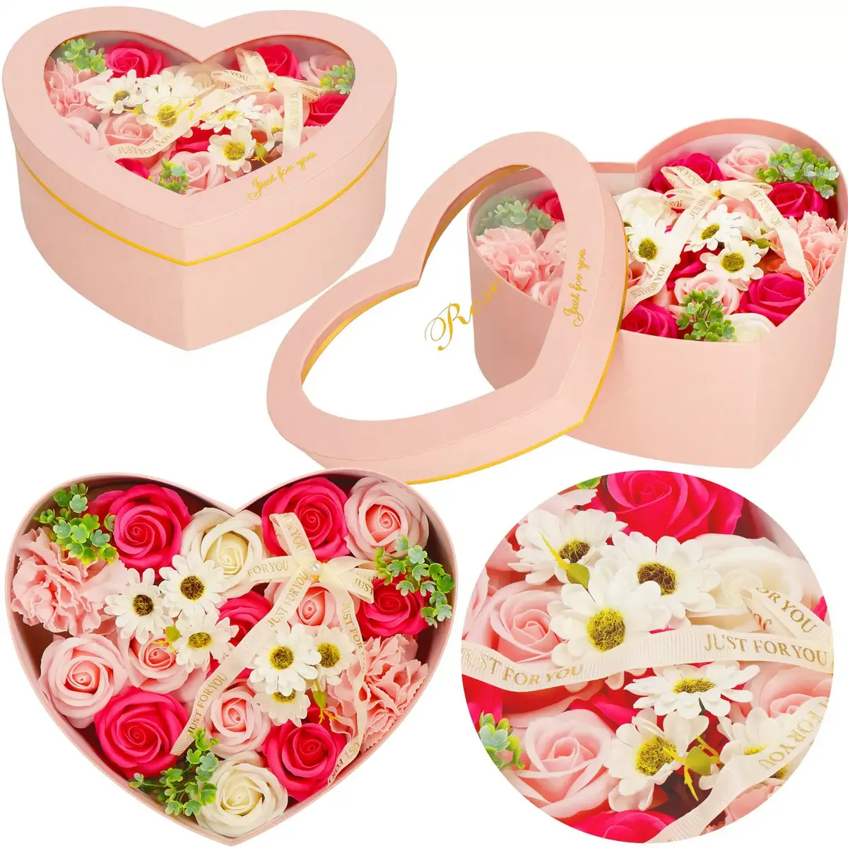 Soap roses Springos HA7444 — 24 pcs heart box Photo 5