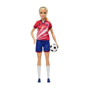 BARBIE Futbolistes Modes lelle Bionde ar #9 formu, futbola bumbu, бутсами un гетрами