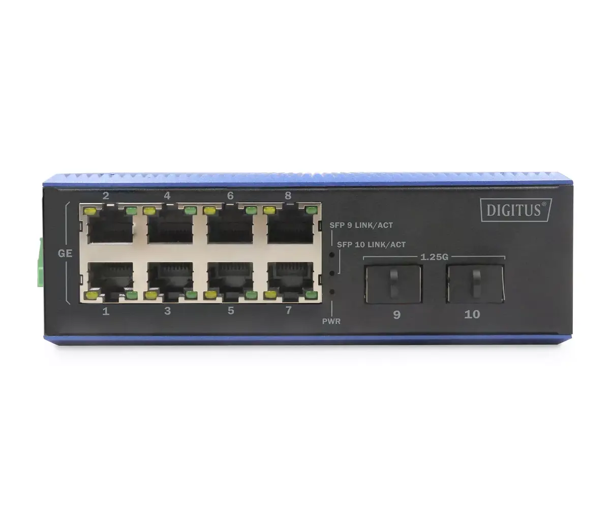 Neadministrējams slēdzis Digitus Industrial 8 + 2-Port Gigabit Ethernet PoE Switch Photo 4