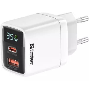 Sandberg 2in1 Charger 1xUSB-C 1xUSB 35W Universāls Balts AC Ātrā uzlāde Iekštelpas