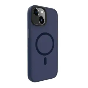 Гибридный чехол Evelatus для iPhone 15 Plus тёмно-синий с MagSafe, PC + TPU
