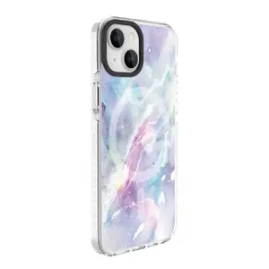 Phone case Evelatus for iPhone 15 — hard PC back, TPU bumper, MagSafe, customized purple print