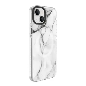 Чехол Evelatus для iPhone 15 Plus — PC + TPU, совместимость MagSafe, белый мраморный принт