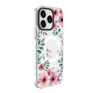 Чехол Evelatus для iPhone 15 Pro Max — PC + TPU, MagSafe, прозрачный с цветочным принтом
