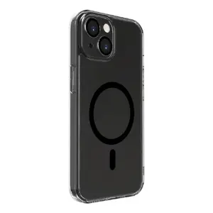 Caurspīdīgs vāciņš Evelatus priekš iPhone 15 Plus — caurspīdīgi melns, MagSafe, aizsardzība kameras